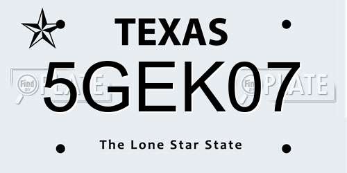 5GEK07 Texas License Plate