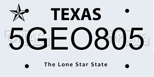 5GEO805 Texas License Plate