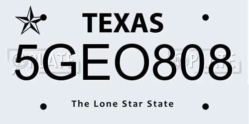 5GEO808 Texas License Plate