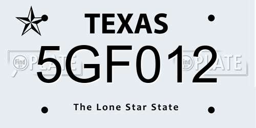 5GF012 Texas License Plate
