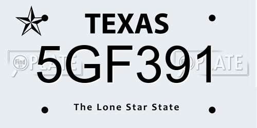 5GF391 Texas License Plate