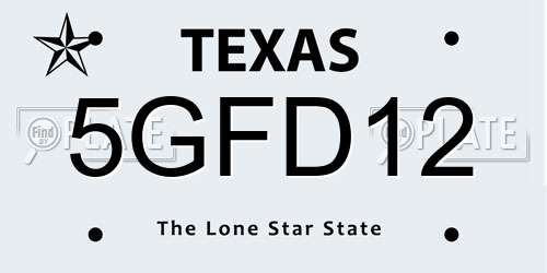 5GFD12 Texas License Plate