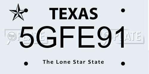 5GFE91 Texas License Plate
