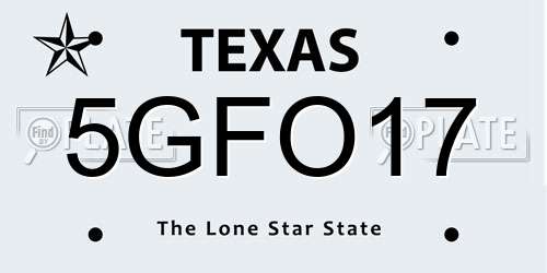 5GFO17 Texas License Plate