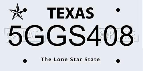 5GGS408 Texas License Plate