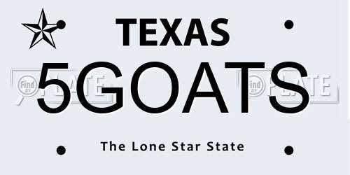 5GOATS Texas License Plate