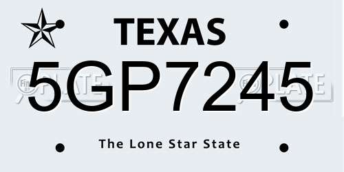 5GP7245 Texas License Plate