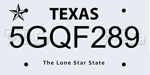 5GQF289 Texas License Plate