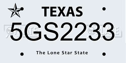 5GS2233 Texas License Plate