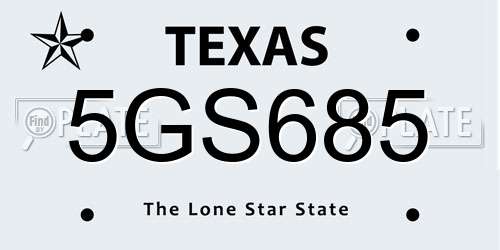5GS685 Texas License Plate