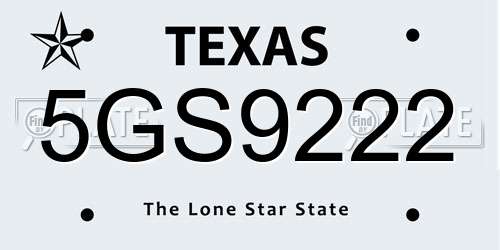 5GS9222 Texas License Plate