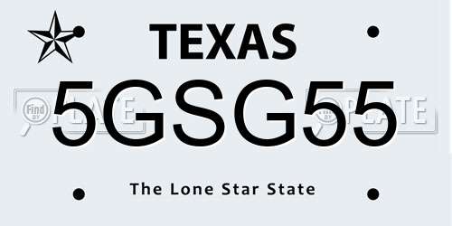 5GSG55 Texas License Plate