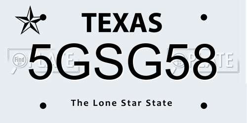 5GSG58 Texas License Plate
