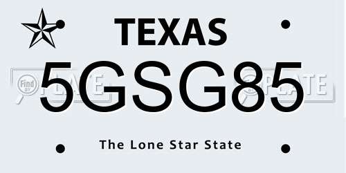 5GSG85 Texas License Plate