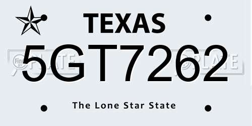 5GT7262 Texas License Plate