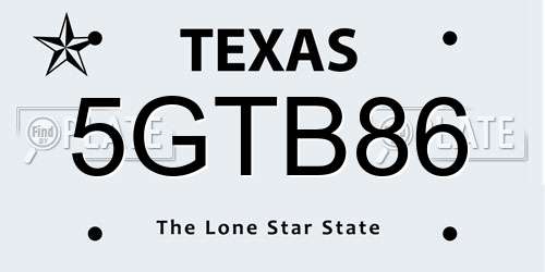 5GTB86 Texas License Plate