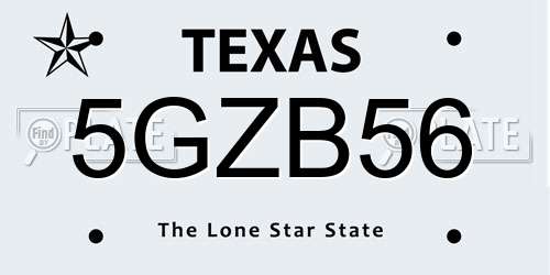 5GZB56 Texas License Plate