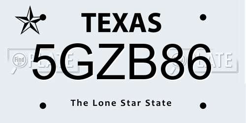 5GZB86 Texas License Plate
