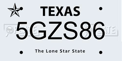 5GZS86 Texas License Plate