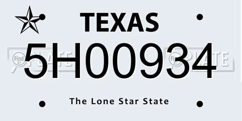 5H00934 Texas License Plate