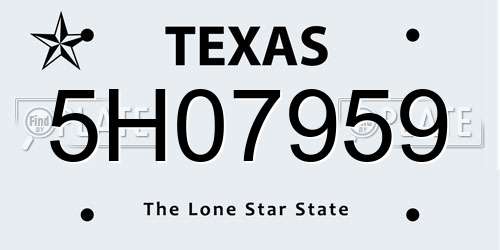 5H07959 Texas License Plate