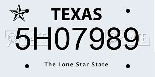5H07989 Texas License Plate