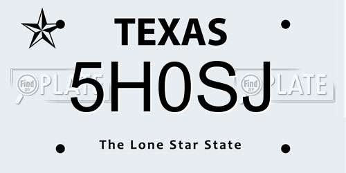 5H0SJ Texas License Plate