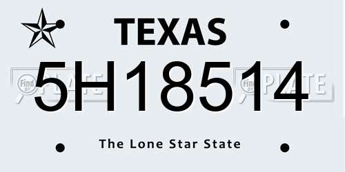 5H18514 Texas License Plate