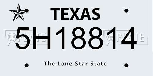 5H18814 Texas License Plate