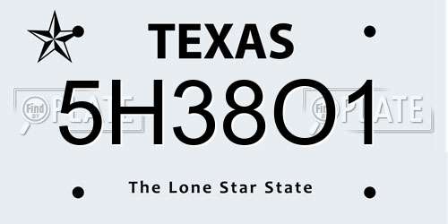 5H38O1 Texas License Plate