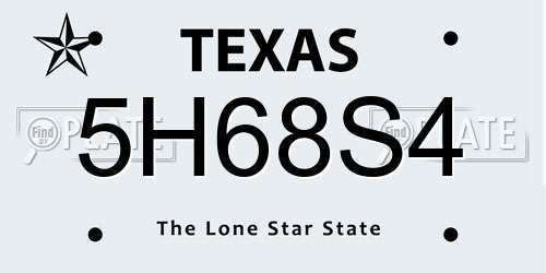 5H68S4 Texas License Plate
