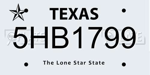 5HB1799 Texas License Plate