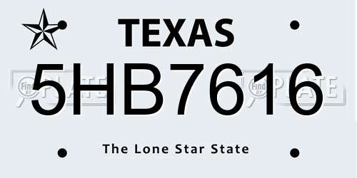 5HB7616 Texas License Plate