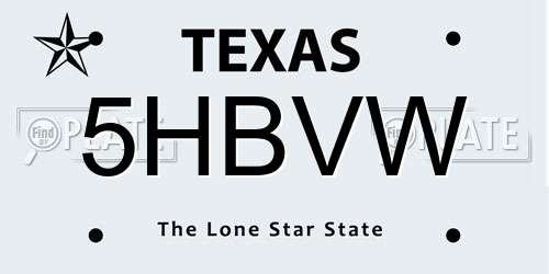 5HBVW Texas License Plate