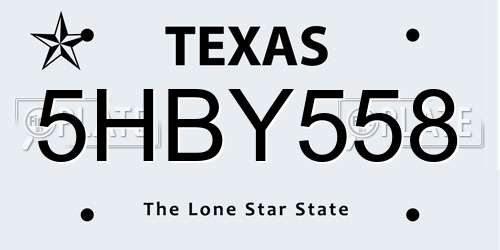 5HBY558 Texas License Plate