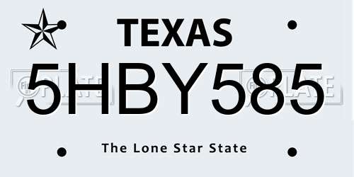5HBY585 Texas License Plate