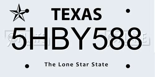 5HBY588 Texas License Plate