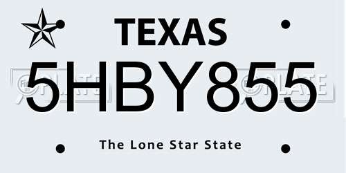 5HBY855 Texas License Plate