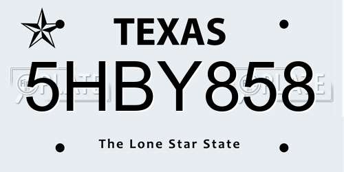 5HBY858 Texas License Plate