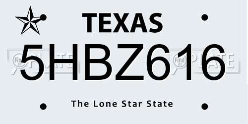 5HBZ616 Texas License Plate