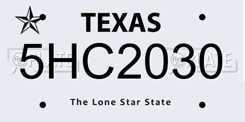 5HC2030 Texas License Plate