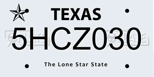5HCZ030 Texas License Plate