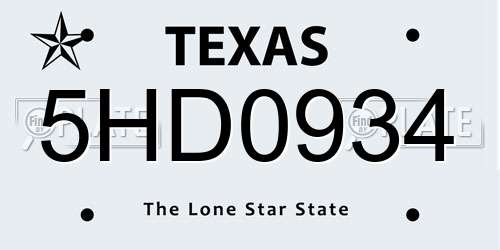 5HD0934 Texas License Plate
