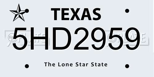 5HD2959 Texas License Plate