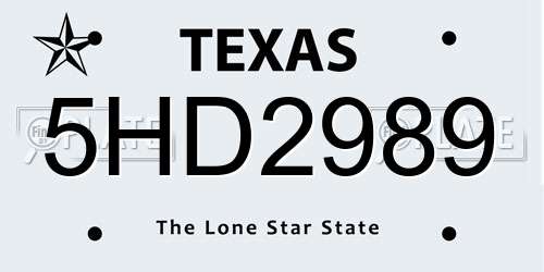 5HD2989 Texas License Plate