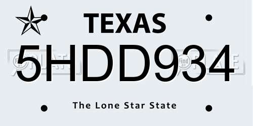 5HDD934 Texas License Plate