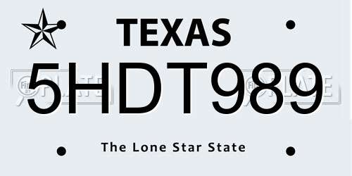5HDT989 Texas License Plate