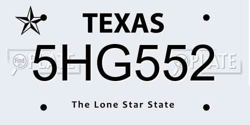 5HG552 Texas License Plate