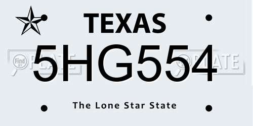 5HG554 Texas License Plate