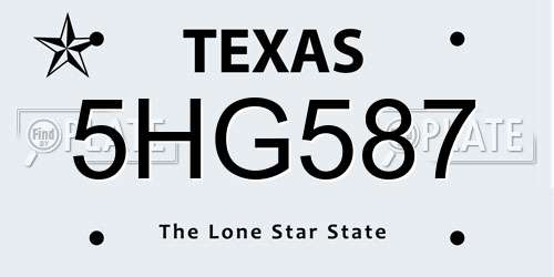 5HG587 Texas License Plate
